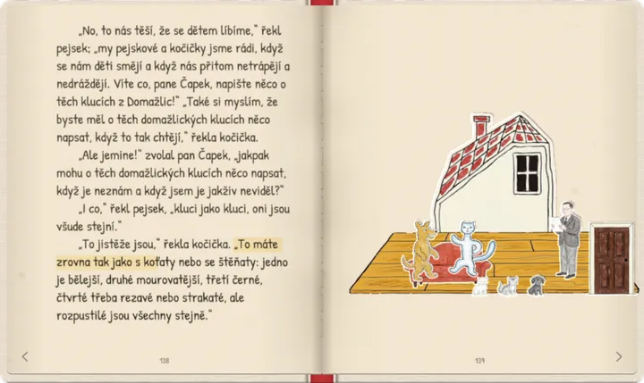 Pan Čapek ukazuje koťata a štěňata z dopisu