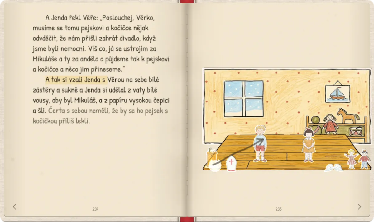 Jenda a Věra si dělají z vaty vousy a z papíru čepici a křídla na Mikuláše a anděla